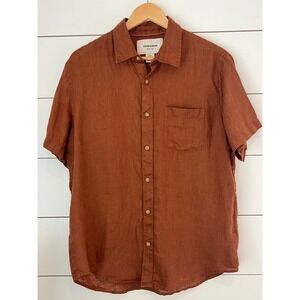 Thom Aaron Mens Medium Rust Brown 100% Linen Short Sleeve Button Down Shirt